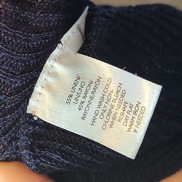 Loft Sweater Open knit ribbed boat neck XS Navy Beachy Linen Blend - Picture 7 of 7